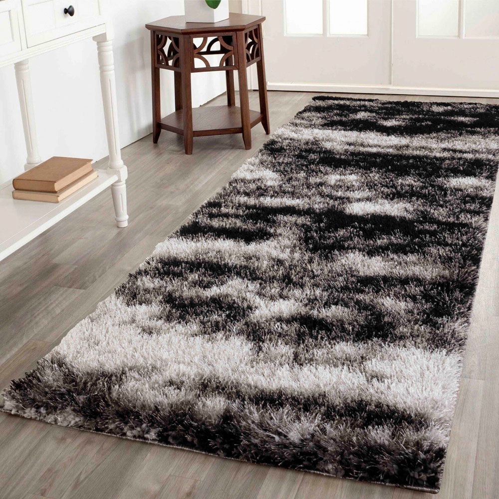 Desire Rug Modern Dark Grey Two Tone Shimmer Soft Shaggy Area Rug 60 x 220cm Image 2