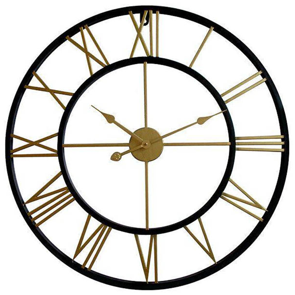 WALPLUS Black and Gold Roman Wall Clock 76cm Image 1