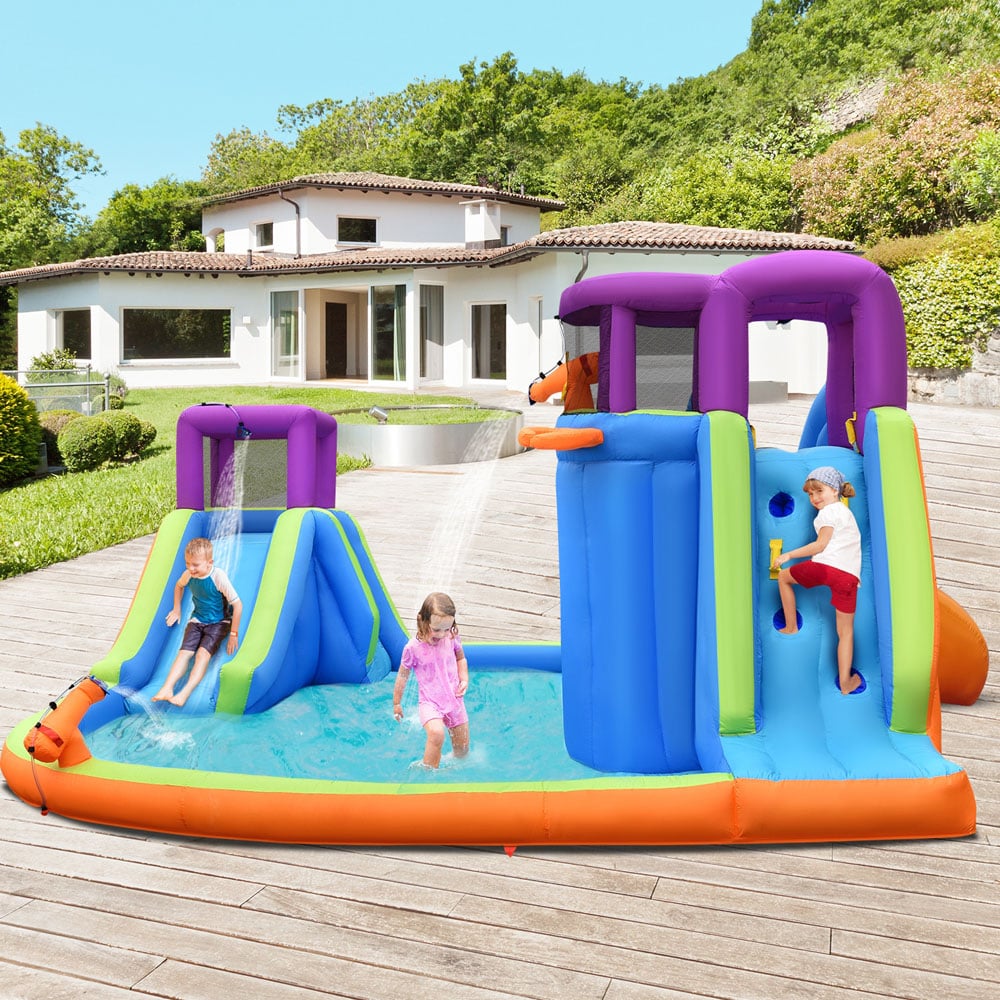 Costway Kids Inflatable Double Slides Bouncy Castle with Basketball Hoop Image 2