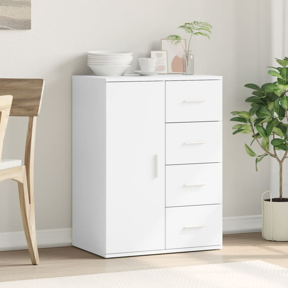 vidaXL Single Door 4 Drawer White Sideboard Image 9
