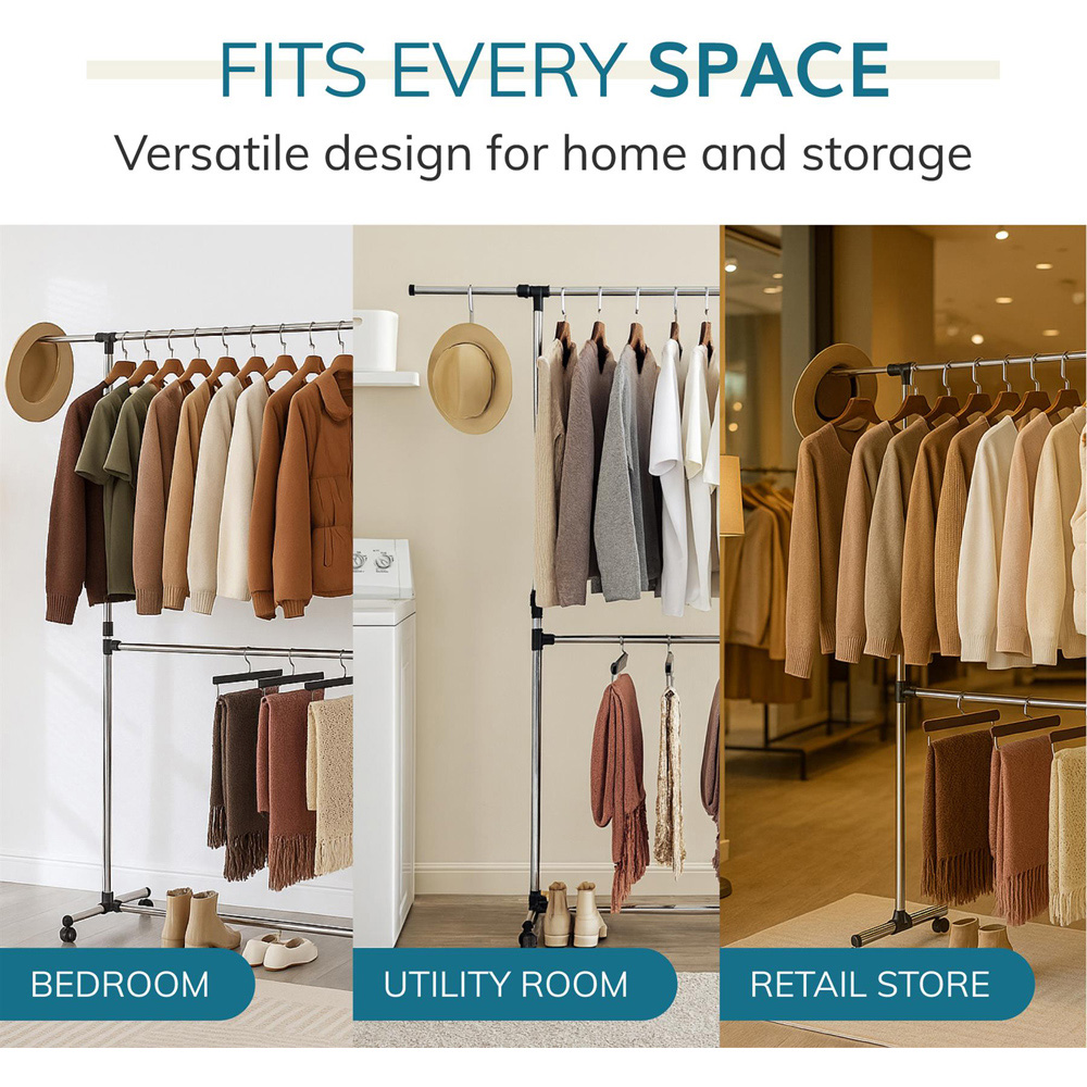 House Of Home Chrome Adjustable Double Clothes Rail Image 7