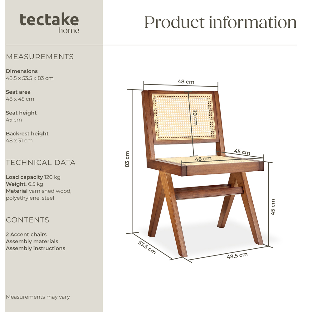 tectake Lizzy Set of 2 Dark Oak Accent Chair with Rattan Backrest Image 9