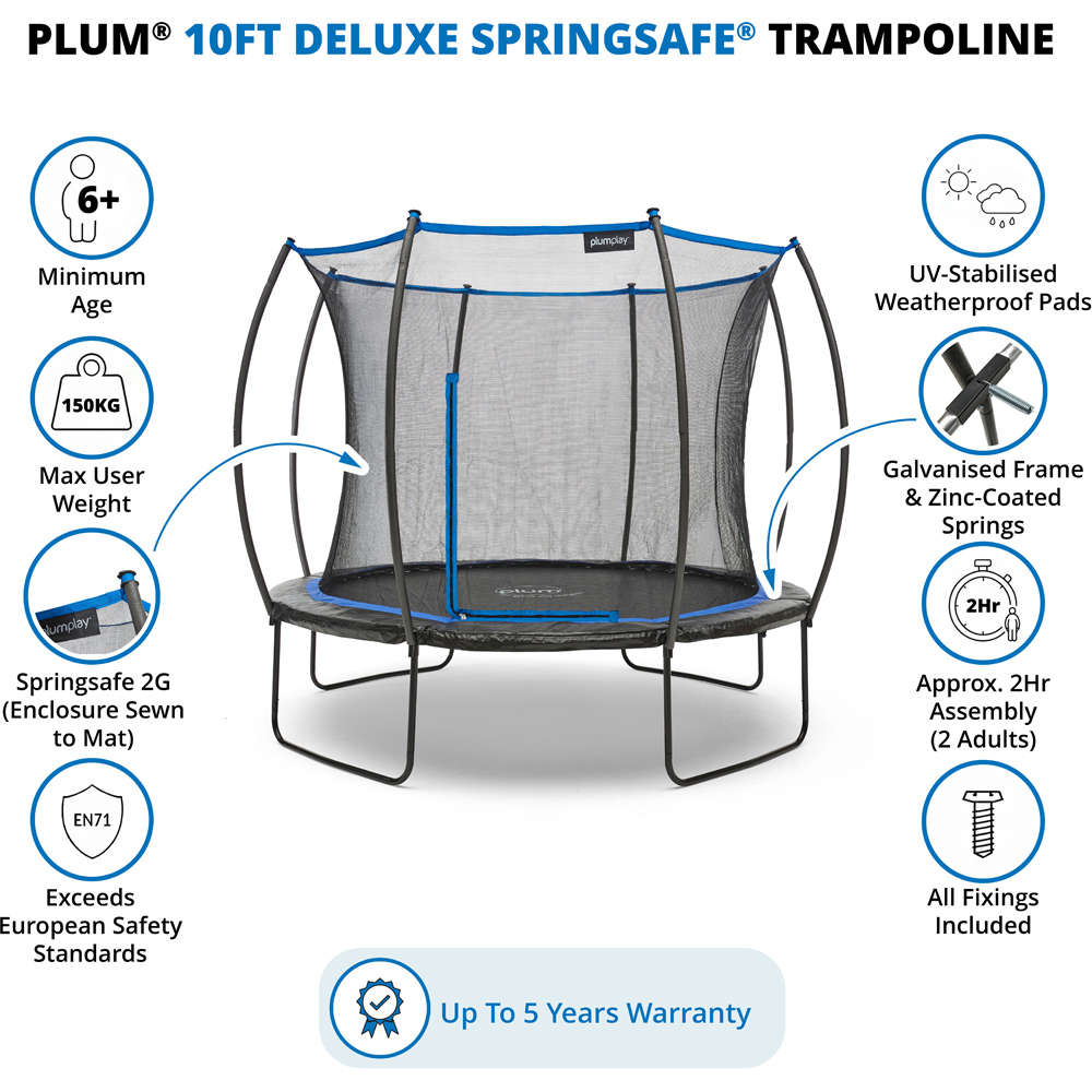 Plum Play 10ft Deluxe Springsafe Trampoline and Enclosure Image 9