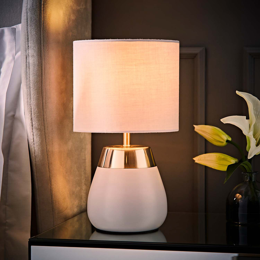 ValueLights Hurst Drum Shade Grey Touch Table Lamp with Bulb Image 2