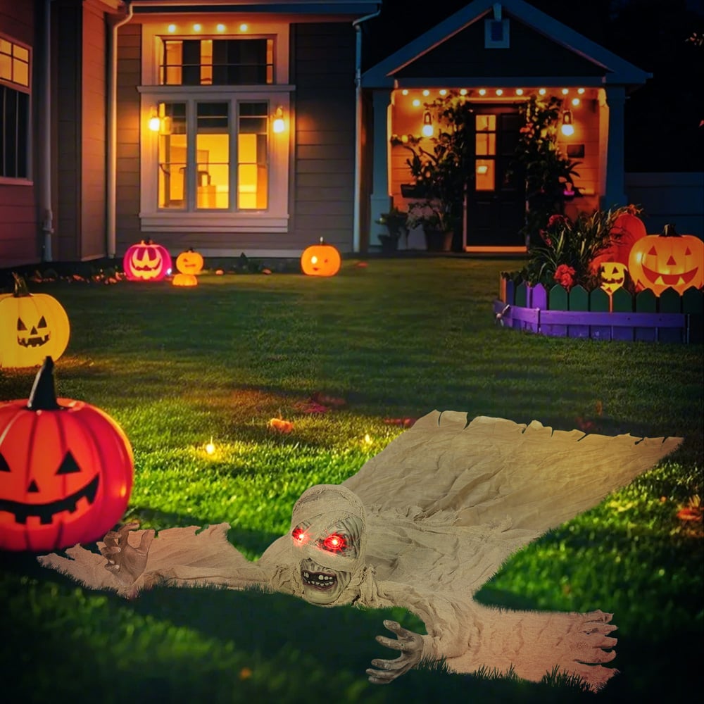 Outsunny Life Size Animated Crawling Mummy with Glowing LED Eyes Halloween Decoration 6ft Image 7