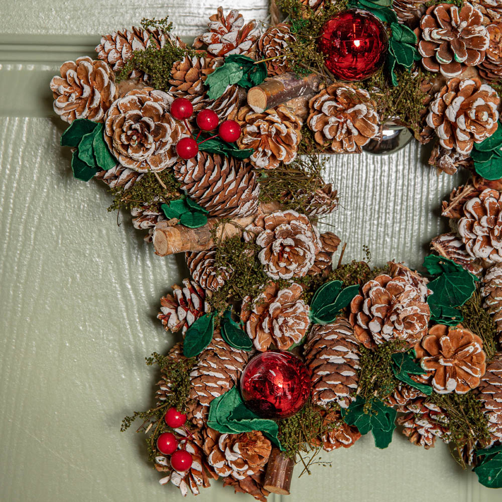 Samuel Alexander YuleFest Star Christmas Wreath with Baubles and Pine Cones 35cm Image 3
