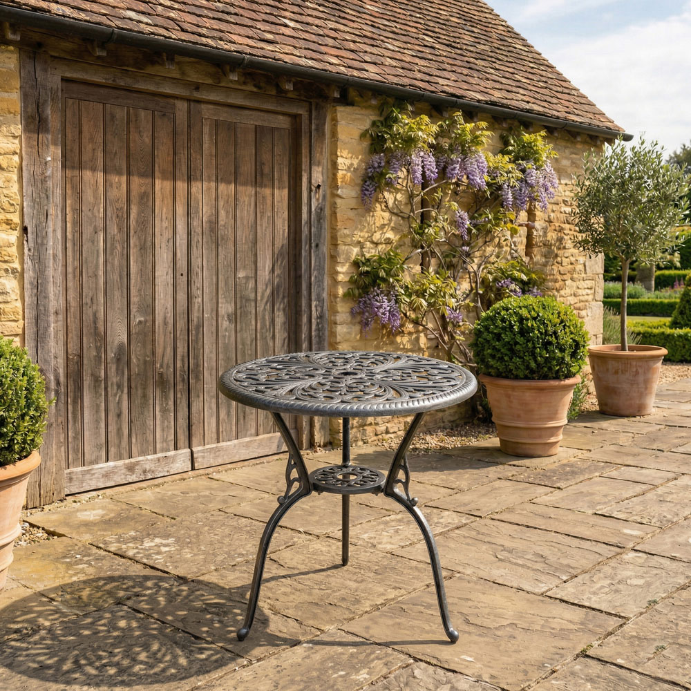 Centurion Bangui 2 Seater Grey Round Garden Bistro Table with Parasol Hole Image 3