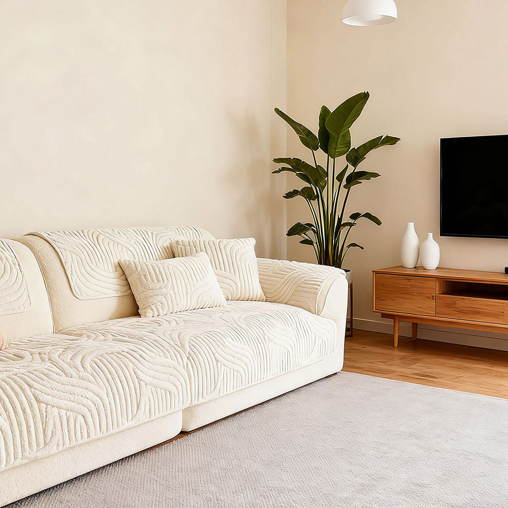 Living and Home Beige Minimalist Wavy Geometric Non-Slip Sofa Mat 160 x 90cm Image 7