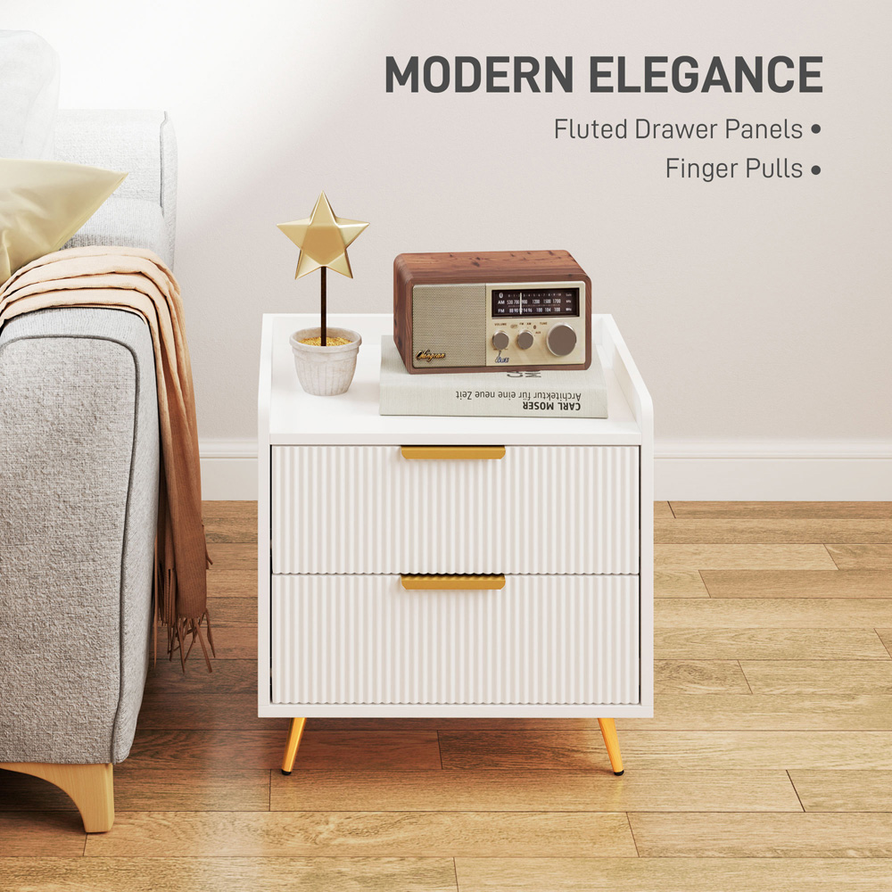 Portland 2 Drawer White and Gold Bedside Table Image 7