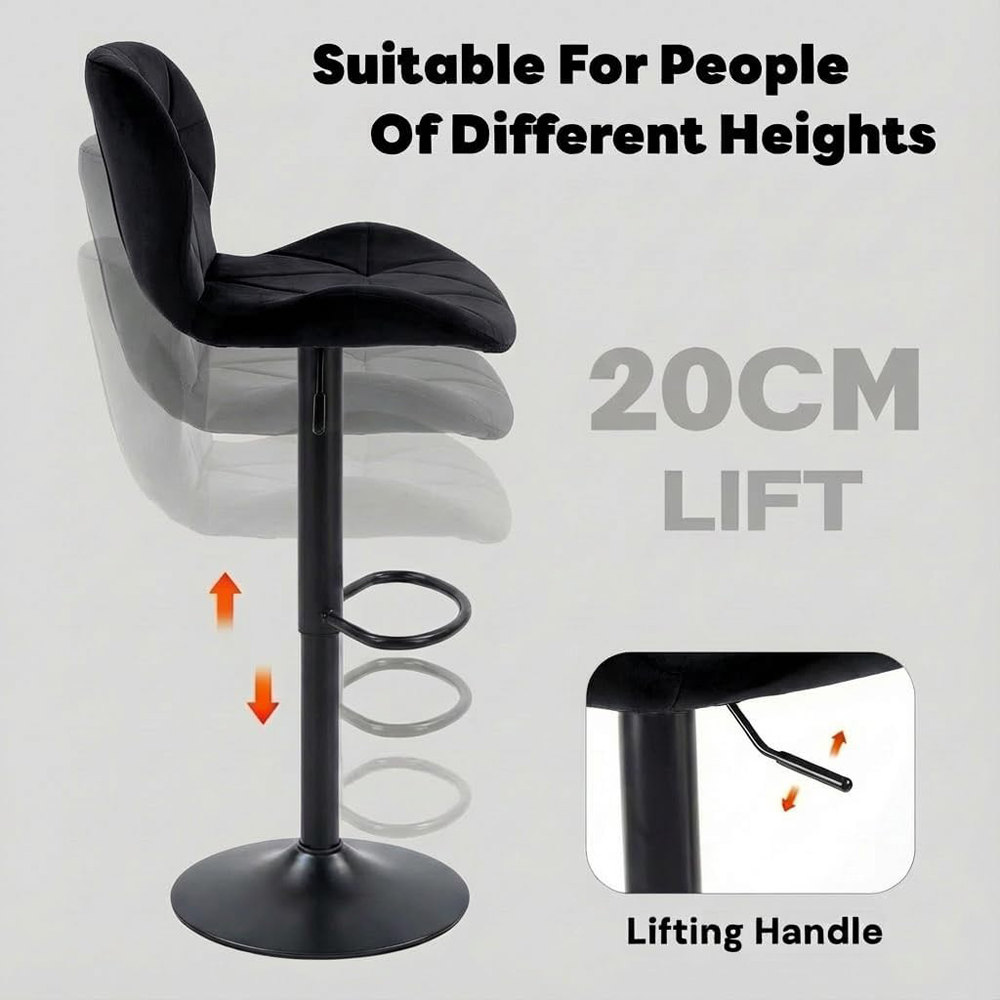 Alivio Black Velvet Height Adjustable Swivel Bar Stool Set of 2 Image 4
