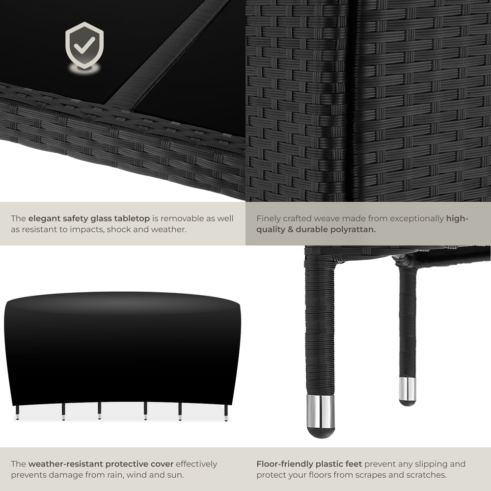 tectake Lisbon 6 Seater Rattan Garden Dining Set Black and Grey Image 5