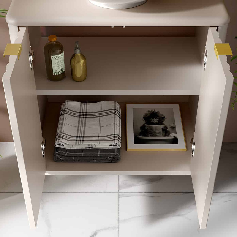 Impact Furniture Oren 2 Door Cashmere Beige Fluted Wall Hung Under Sink Vanity Unit with Basin 600mm Image 3