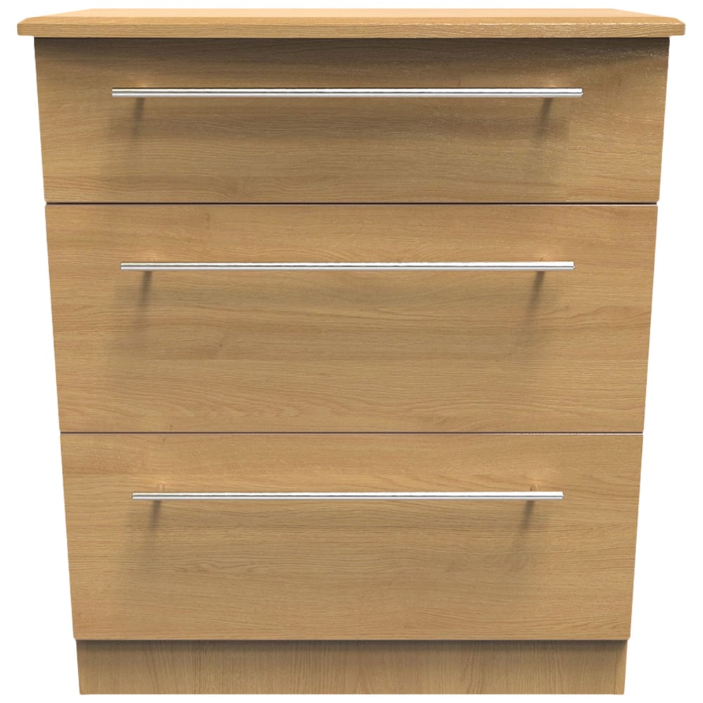 Crowndale Sherwood 3 Drawer Oak Deep Chest of Drawers Image 2
