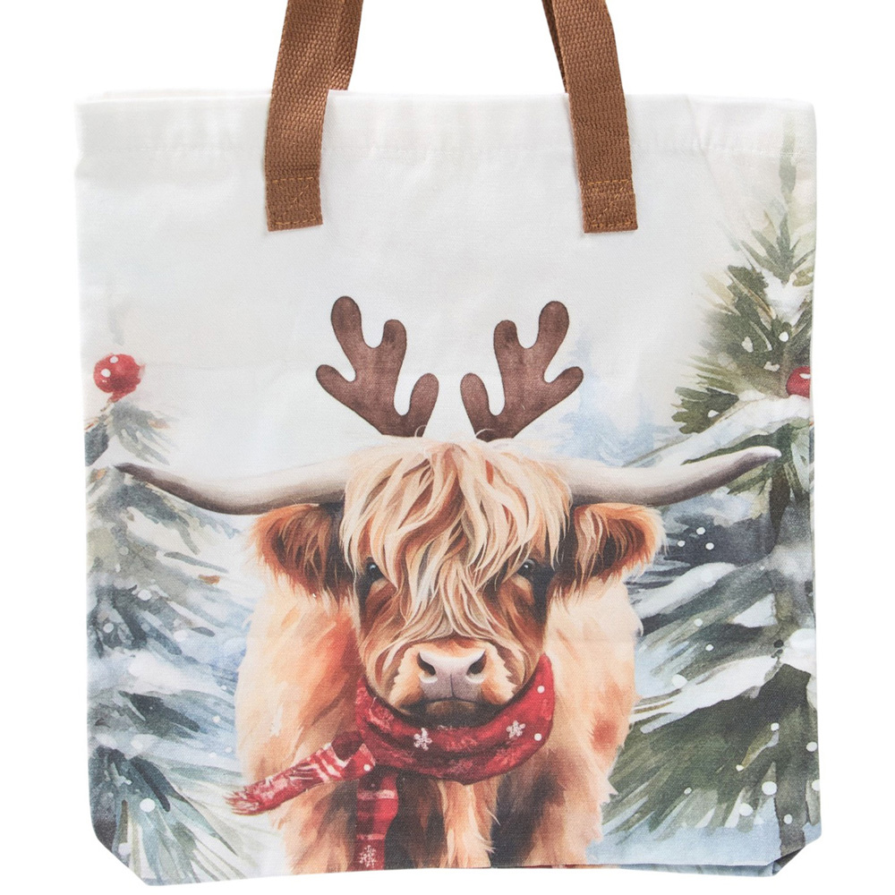 Christmas Highland Cow Design Tote Bag Image 3
