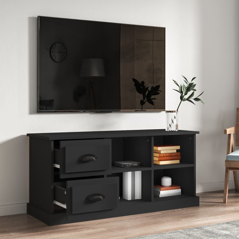 vidaXL 2 Drawer 4 Shelf Black TV Cabinet Image 9