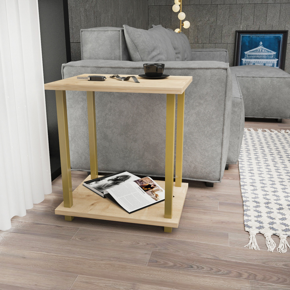 Decorotika Gurnee Gold and Oak Side Table Image 8