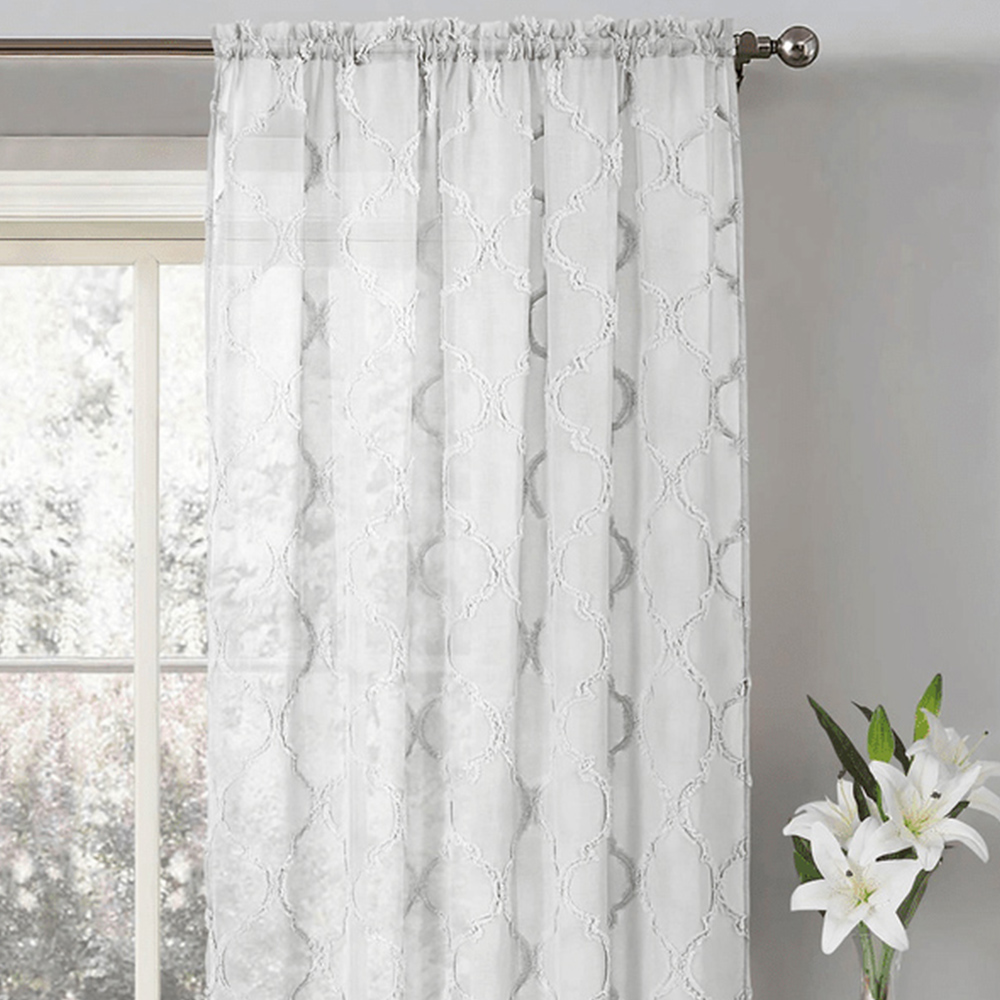 Velosso Tufted White Mariella Sheer Voile Panel Curtain 150 x 122cm Image 2
