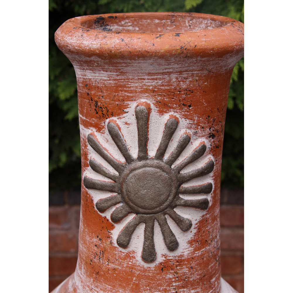 Gardeco Sol Sun Motif Extra Large Rustic Orange Mexican Chimenea with Stand and Lid Image 3