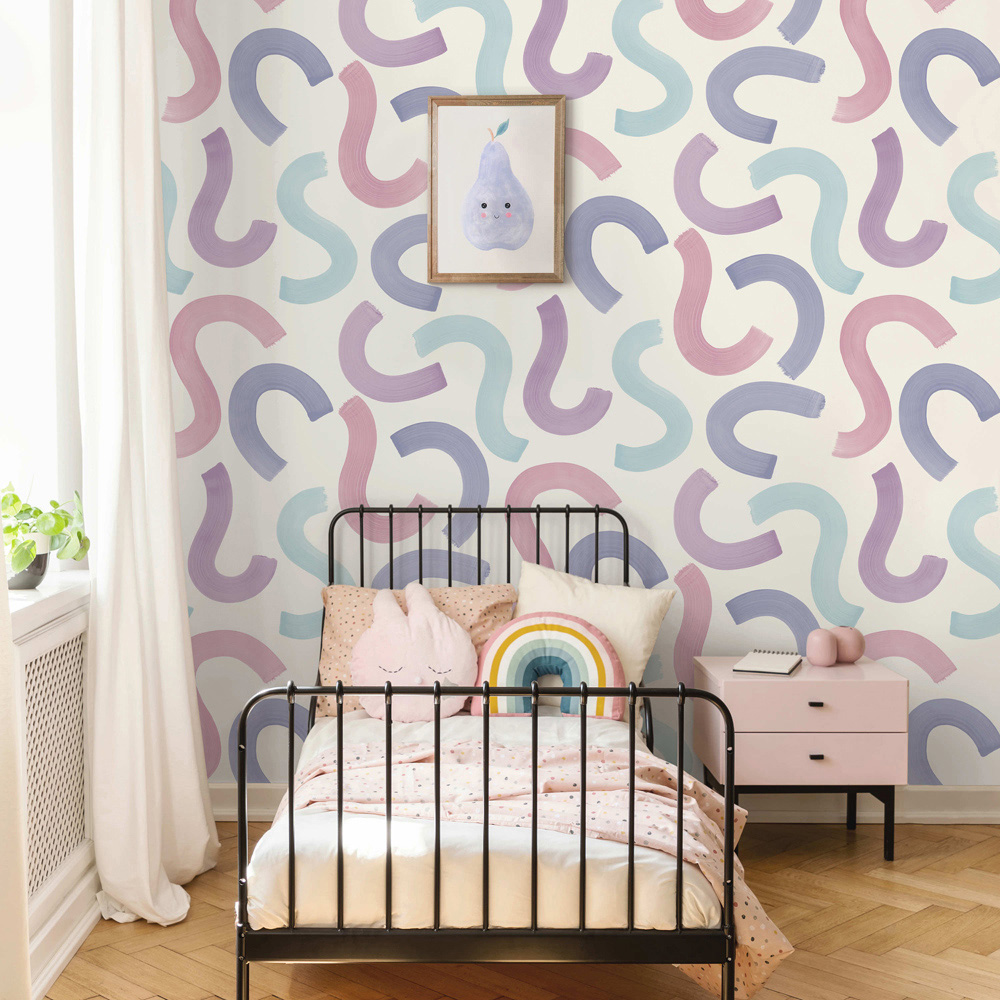 Holden Decor Curly Confetti Aqua Lilac and Pink Wallpaper Image 3