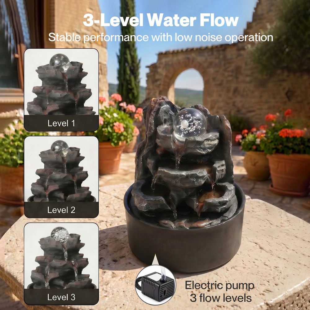 Spector Grey Brown Resin Tabletop Water Fountain with Rotating Glass Ball Image 5