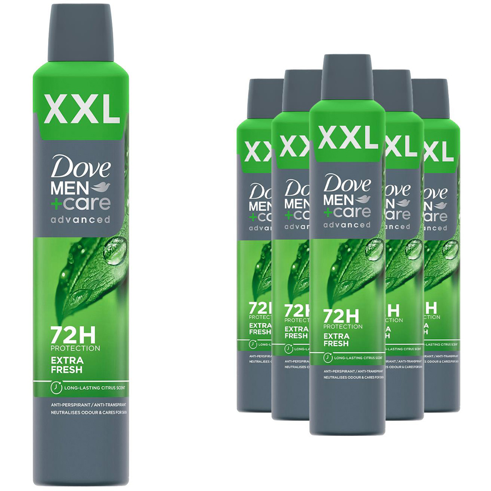 Dove Men+Care Advanced XXL Antiperspirant Aerosol Deo Extra Fresh 300ml 6 Pack Image 1