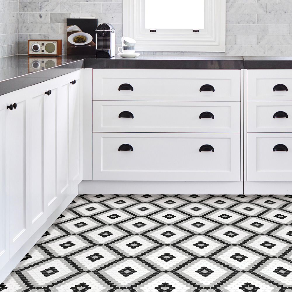 Floorpops Leyton Black and White Peel and Stick Floor Tile 30.48 x 30.48cm 10 Pack Image 7
