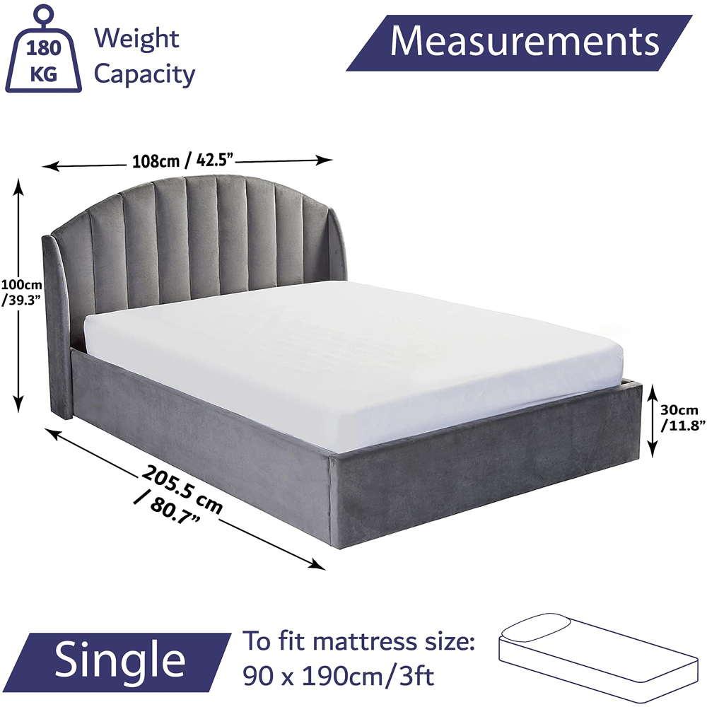 Home Treats Single Velvet Winged Headboard Ottoman Storage Bed Frame Image 8