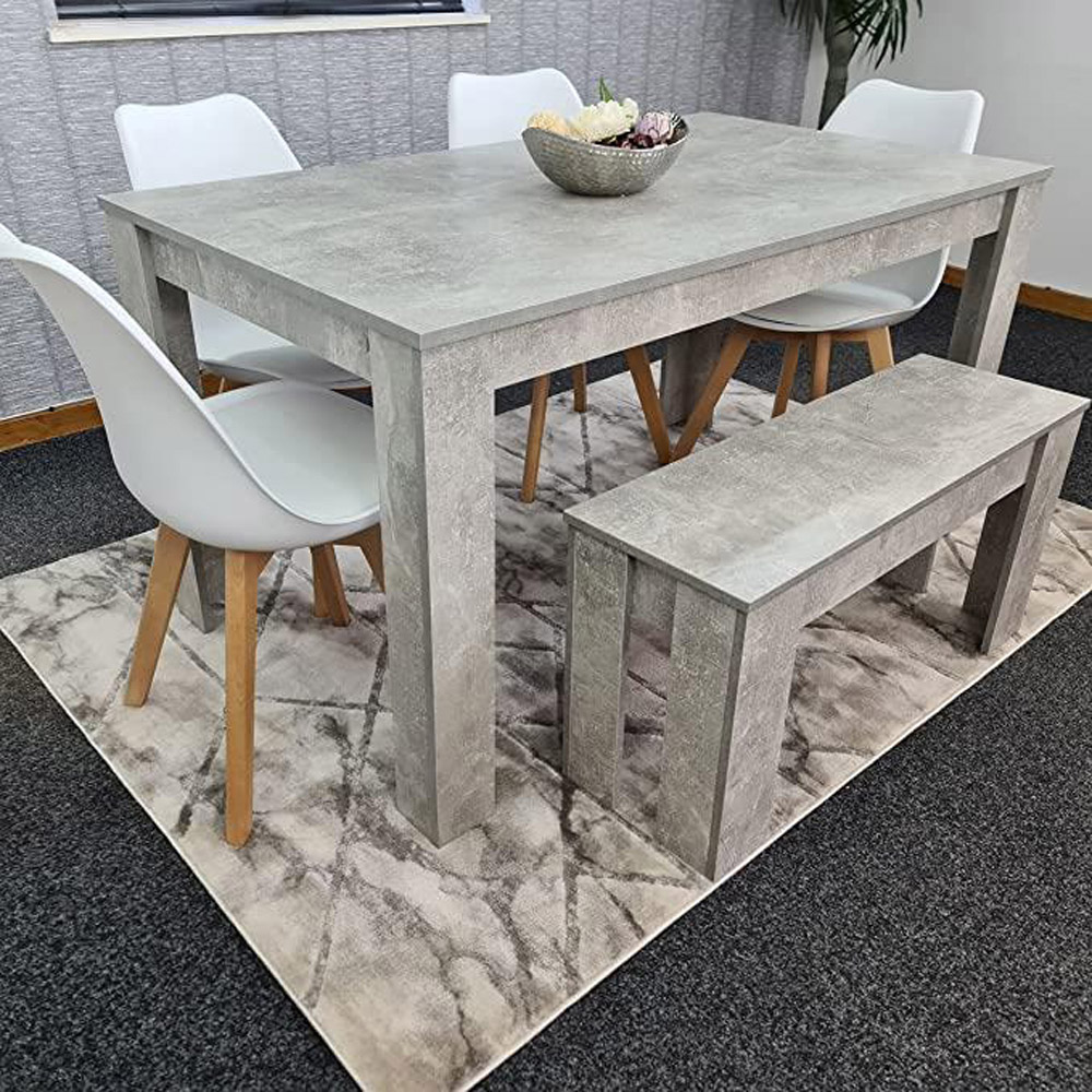 Portland Plastic Leather 6 Seater Dining Set Stone Grey and White Image 5