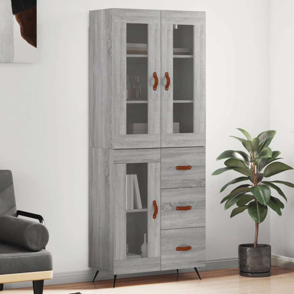 vidaXL 4 Door Grey Highboard Image 1