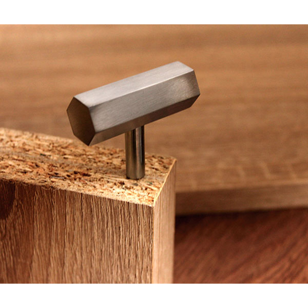 Spira Brass Satin Silver T-Bar Pull Cupboard Handle Image 4