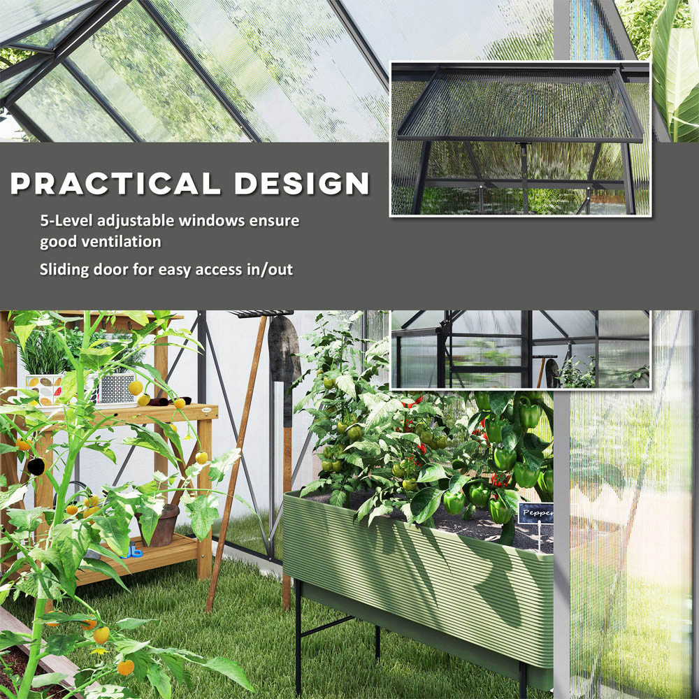 Outsunny 6.2 x 8.3ft Polycarbonate Dark Grey Walk-in Garden Greenhouse with Sliding Door Image 5