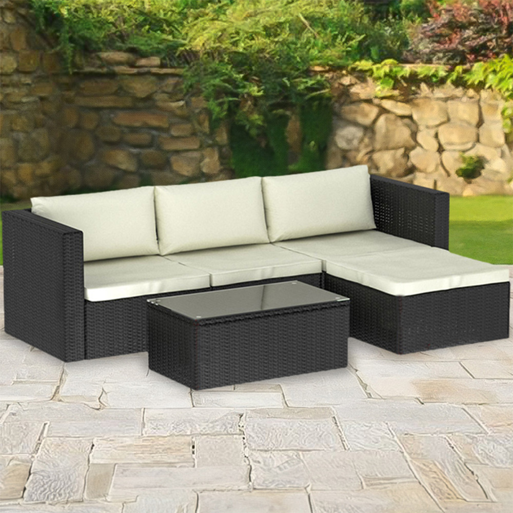 Garden Vida Hampton 4 Seater Black Rattan Corner Lounge Set Image 1