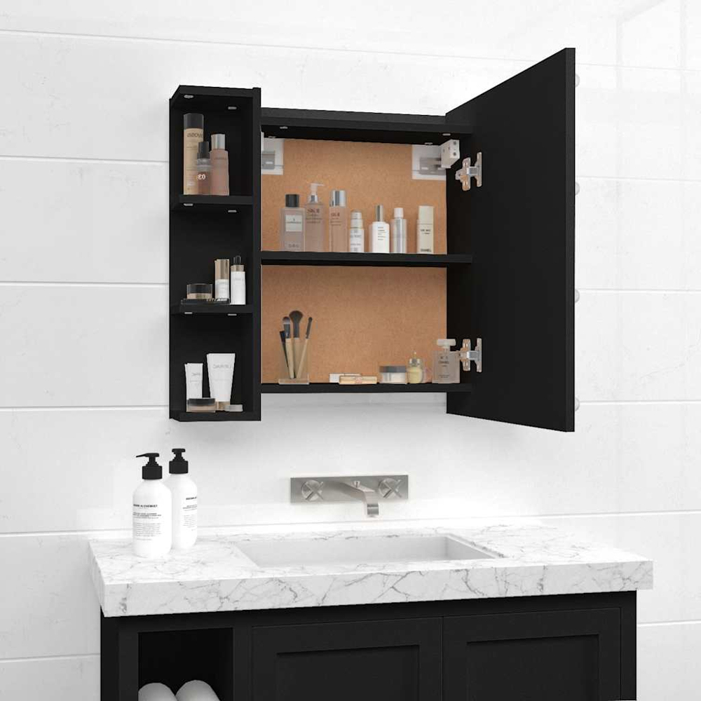 vidaXL Single Door 6 Shelf LED Black Mirror Cabinet Image 8