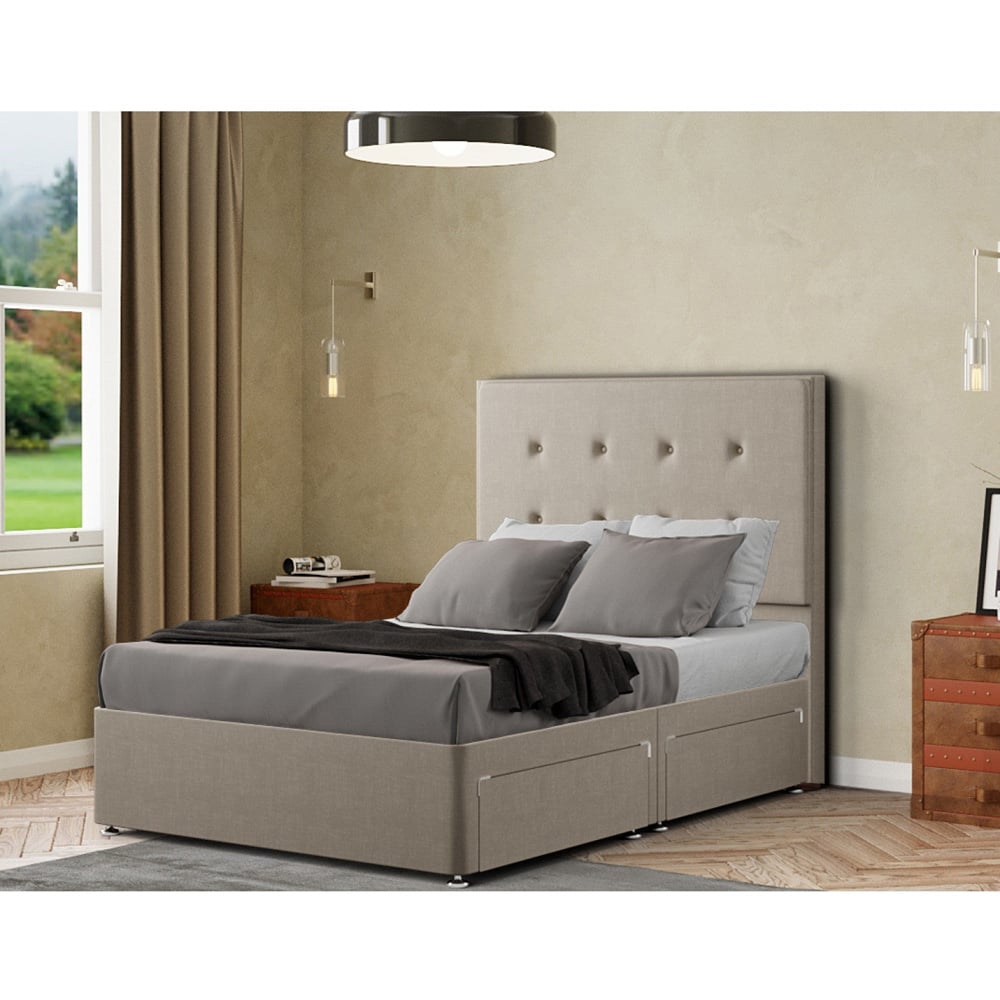 Portland Darlington Single Cream Malham Weave Divan Bed with 2 Drawers and Headboard Image 3
