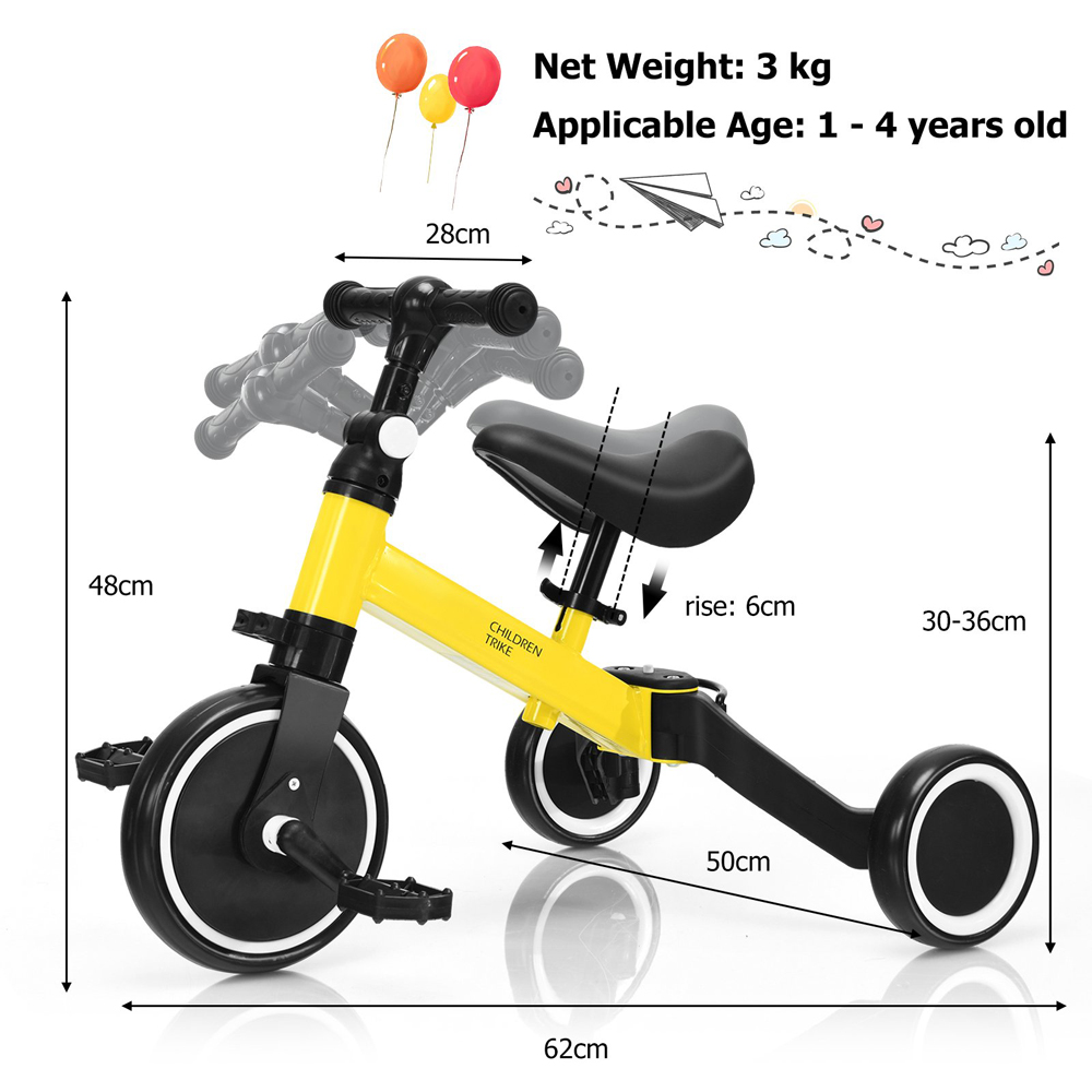 Costway Kids Yellow Convertible Balance Bike with Detachable Pedal Image 7