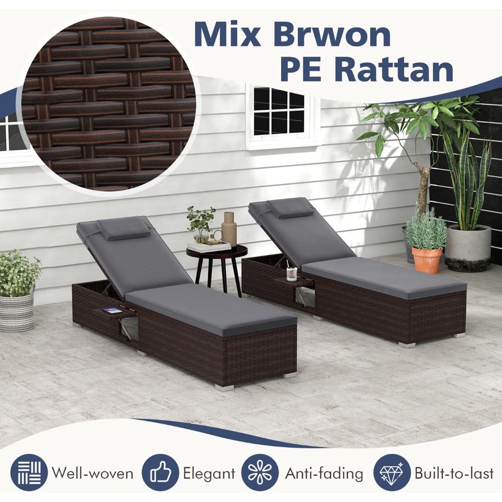 Costway Grey PE Rattan Lounge Chair with Seat Cushion Image 7