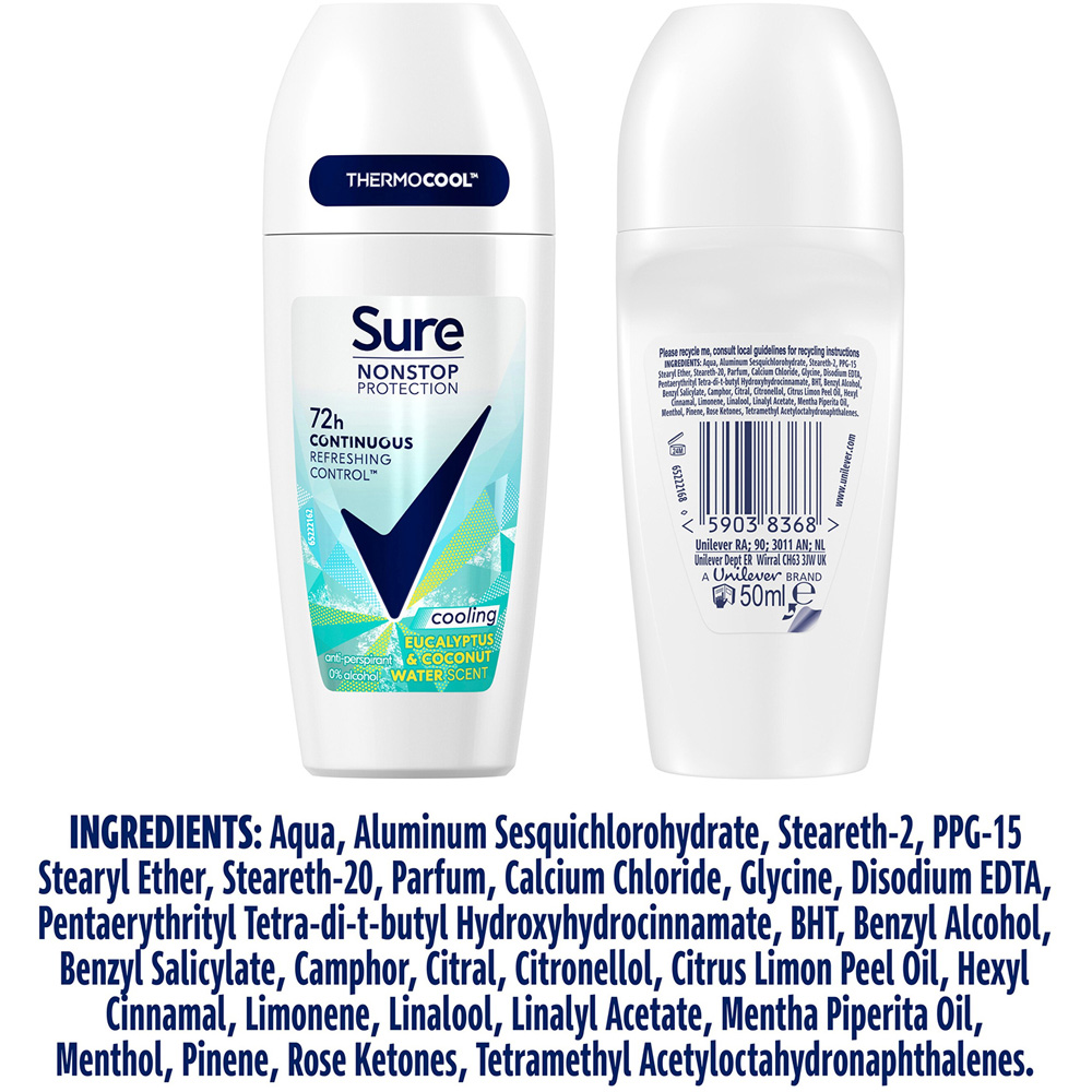 Sure Women Nonstop Protection Eucalyptus and Coconut Antiperspirant Deo 50ml 6 Pack Image 7