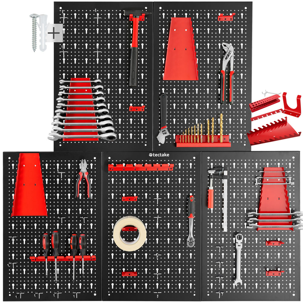 tectake Jonah 5 Panel Tool Pegboard Set with Hooks and Holders Image 2
