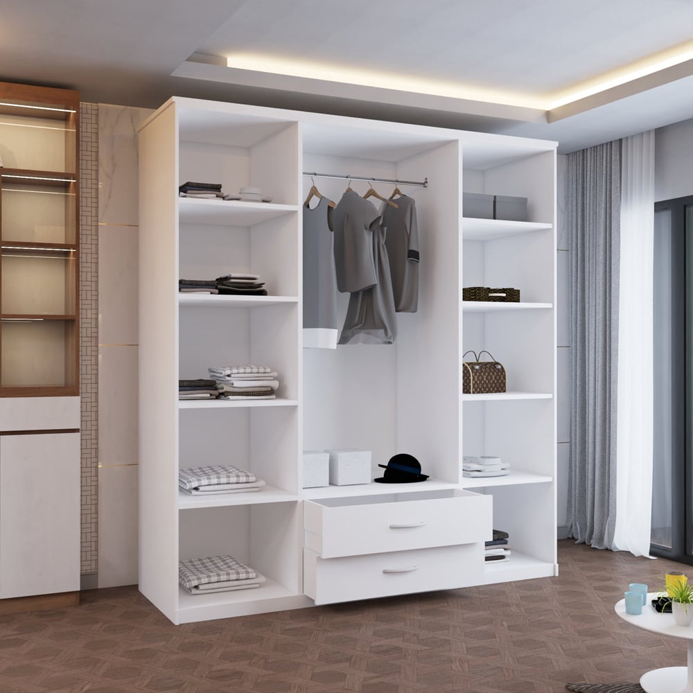 Sliding Wardrobes 4U London 4 Door 2 Drawer White Hinged Central Mirrored Wardrobe Image 4