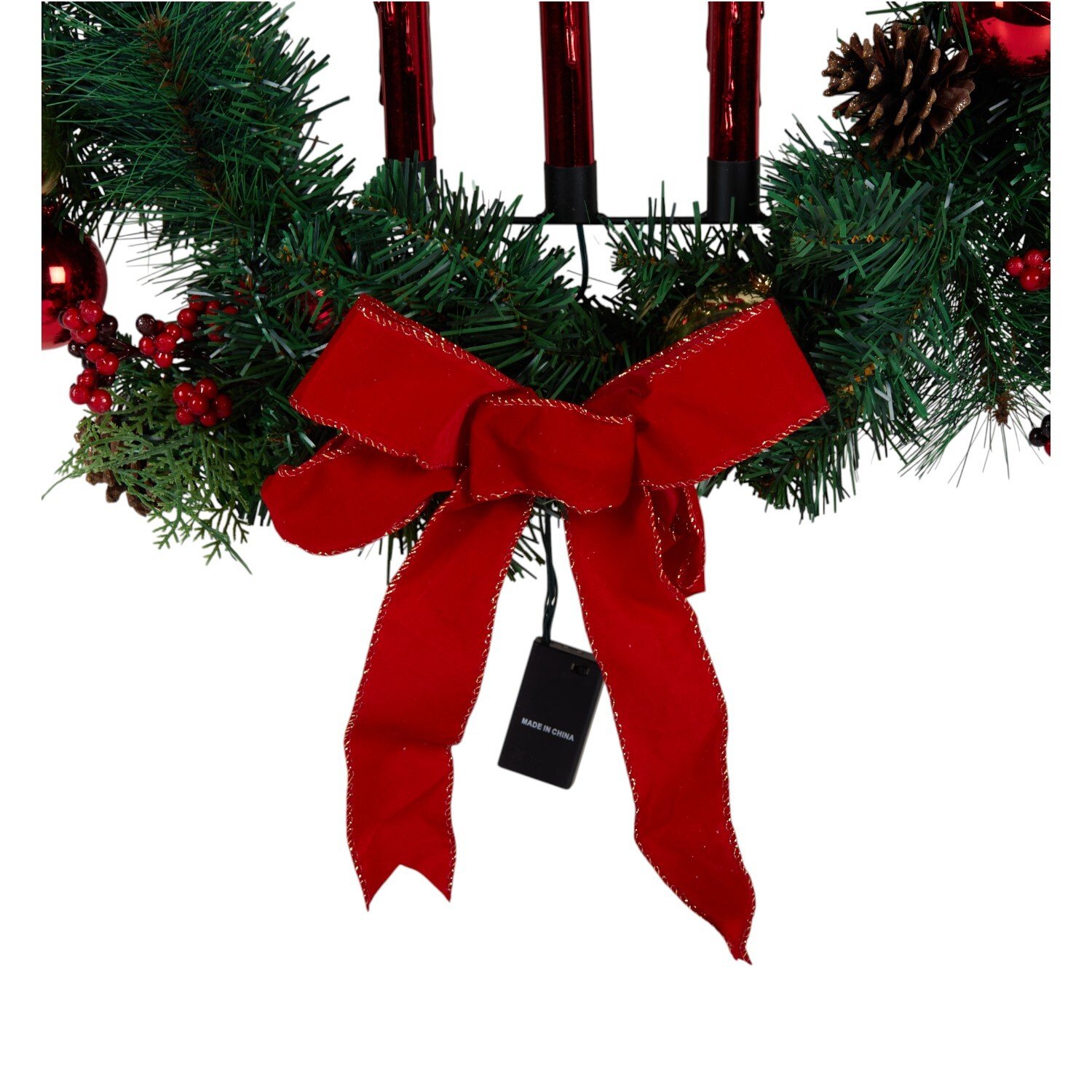 Christmas Wreath with LED Candles Green Image 3