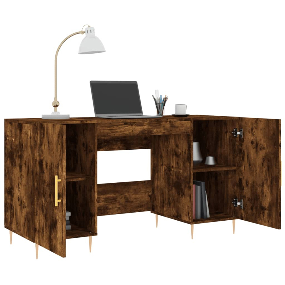 vidaXL 2 Door Computer Desk Smoked Oak and Gold Image 4