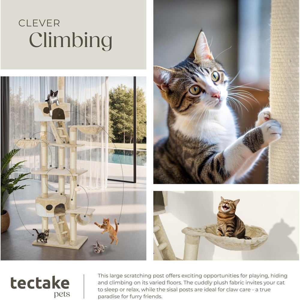 tectake Hansi Beige and White Cat Tree with Scratching Posts 260cm Image 7