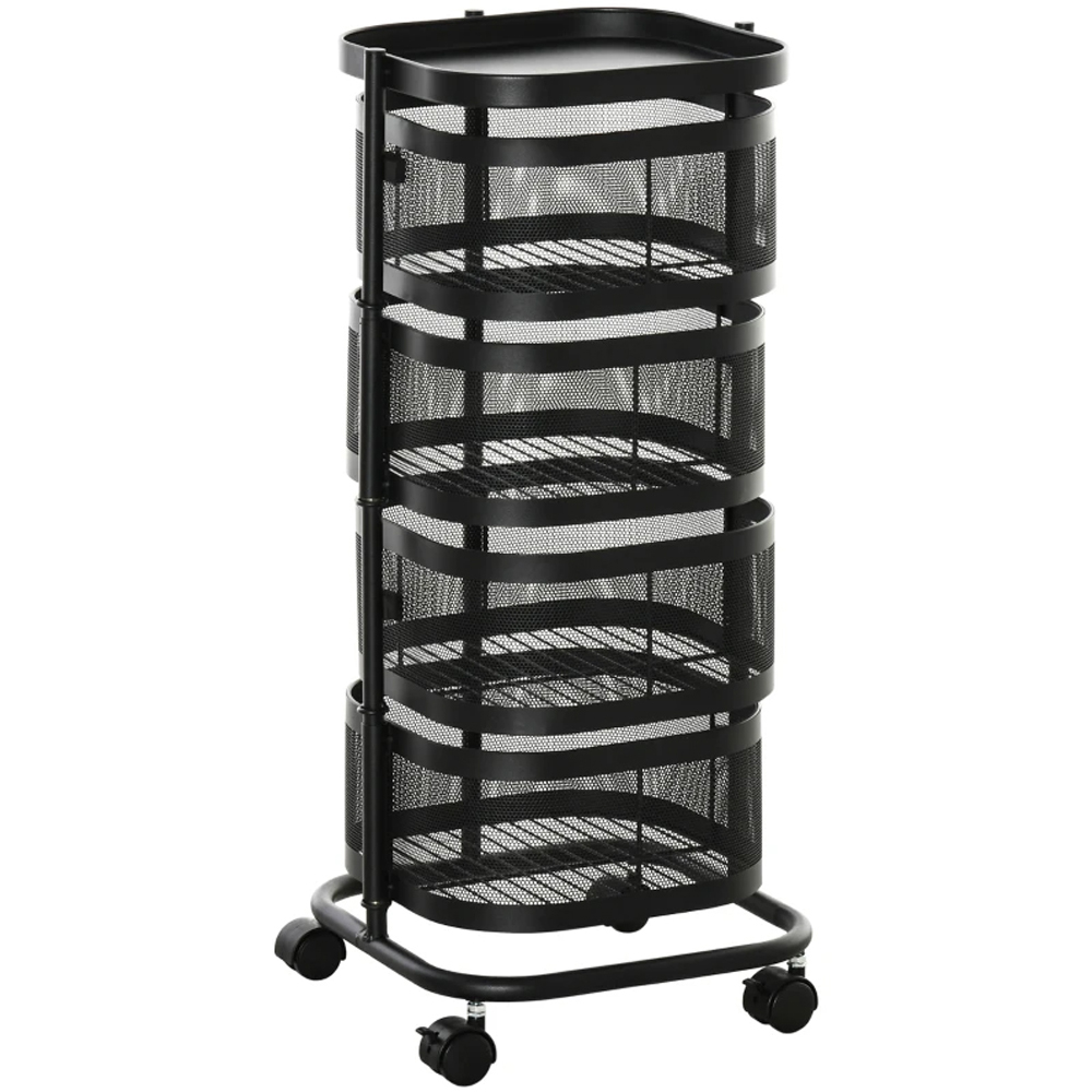 HOMCOM 4-Tier Black Metal Storage Cart with Top Tray and Mesh Baskets Image 1