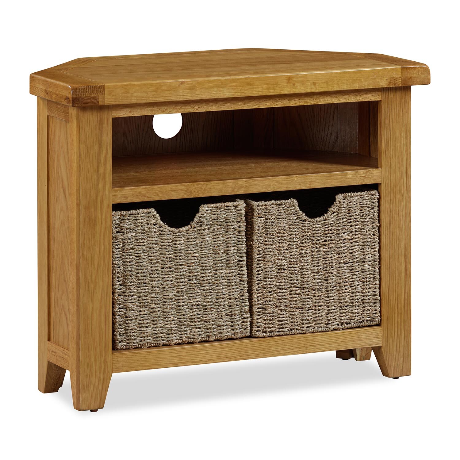 Kinsale 2 Drawer Baskets Oak Corner TV Unit Image 3