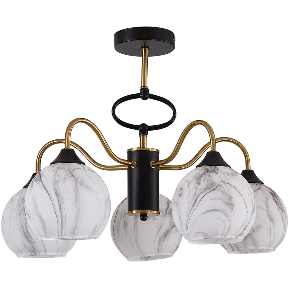Living and Home Screw E27 Black and Gold 5 Marble Effect Glass Semi Flush Mount Ceiling Light Image 3