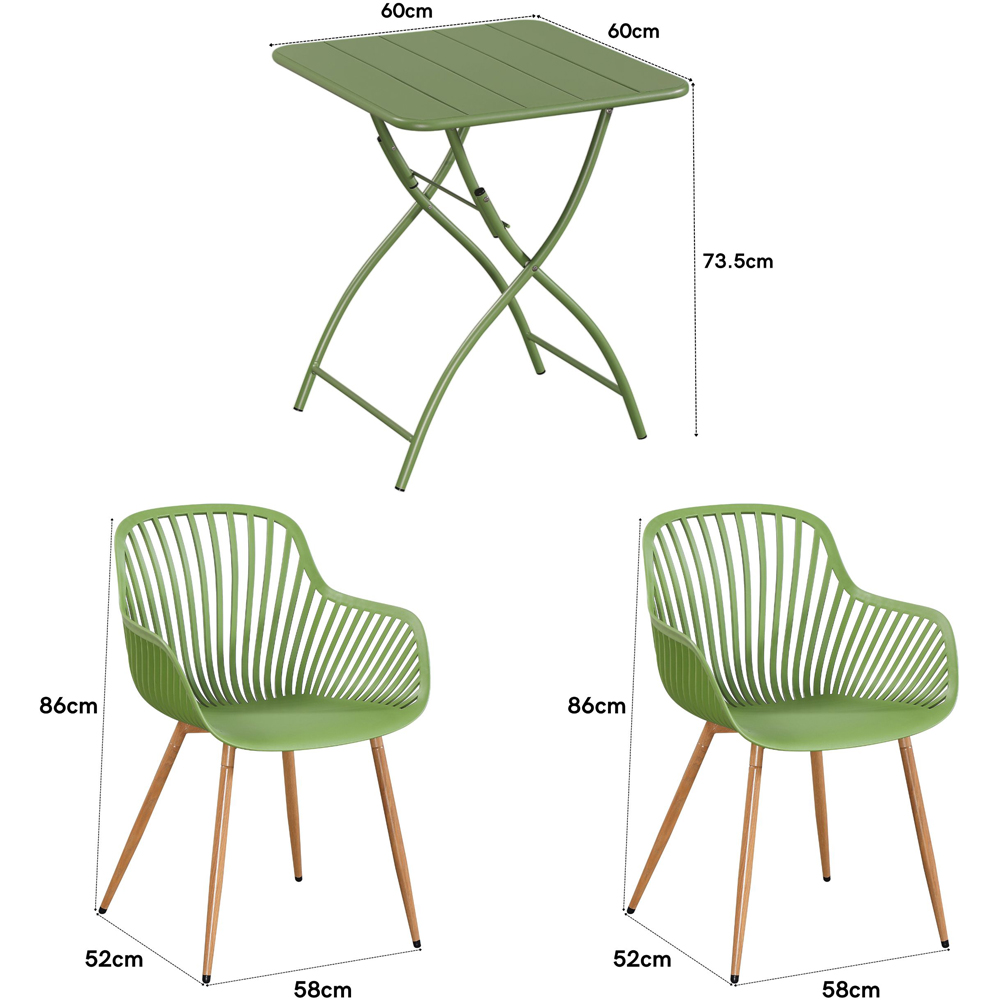 Core Products 2 Seater Moss Green Sunray Design Square Metal Foldable Table Garden Bistro Set Image 7