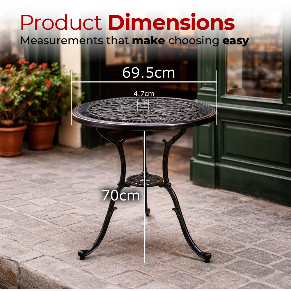 Centurion Tabreez 2 Seater Black Round Garden Bistro Table with Parasol Hole Image 9