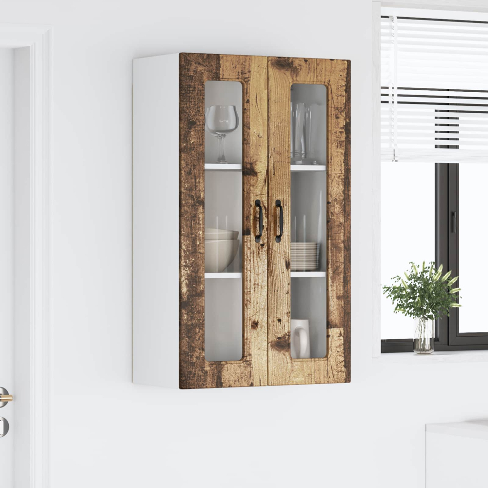 vidaXL 2 Glass Door Old Wood Kitchen Wall Cabinet Image 9