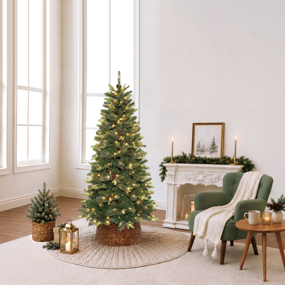 7ft Pre-Lit Ascot Artificial Fir Christmas Tree Green Image 9