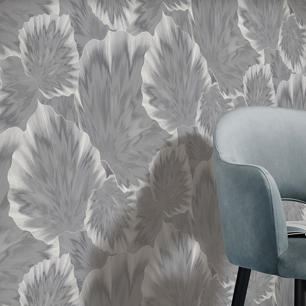 Erismann Bliss Luxurious Leaf Textured Grey Vinyl Wallpaper Image 3